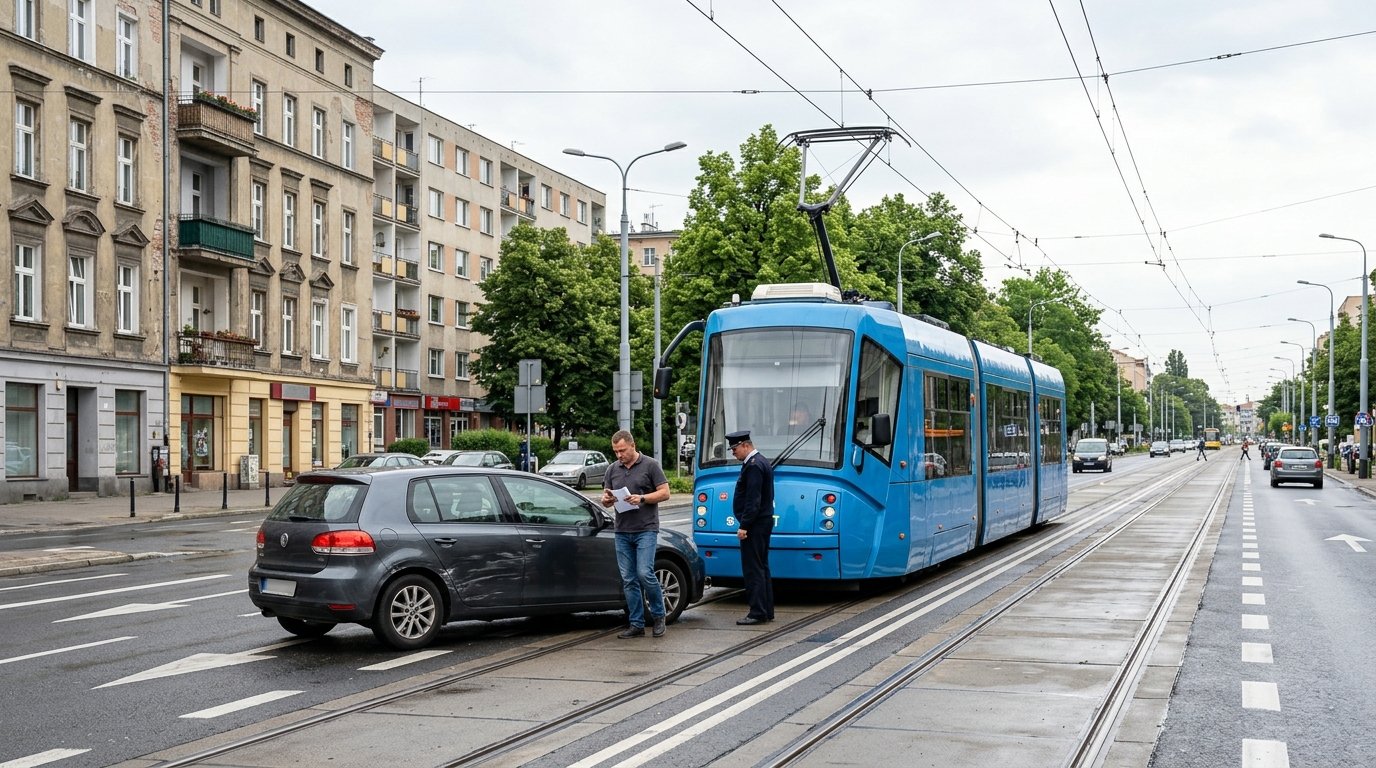 Utrudnienia w ruchu na ul. Strzegomskiej po zderzeniu tramwaju z samochodem